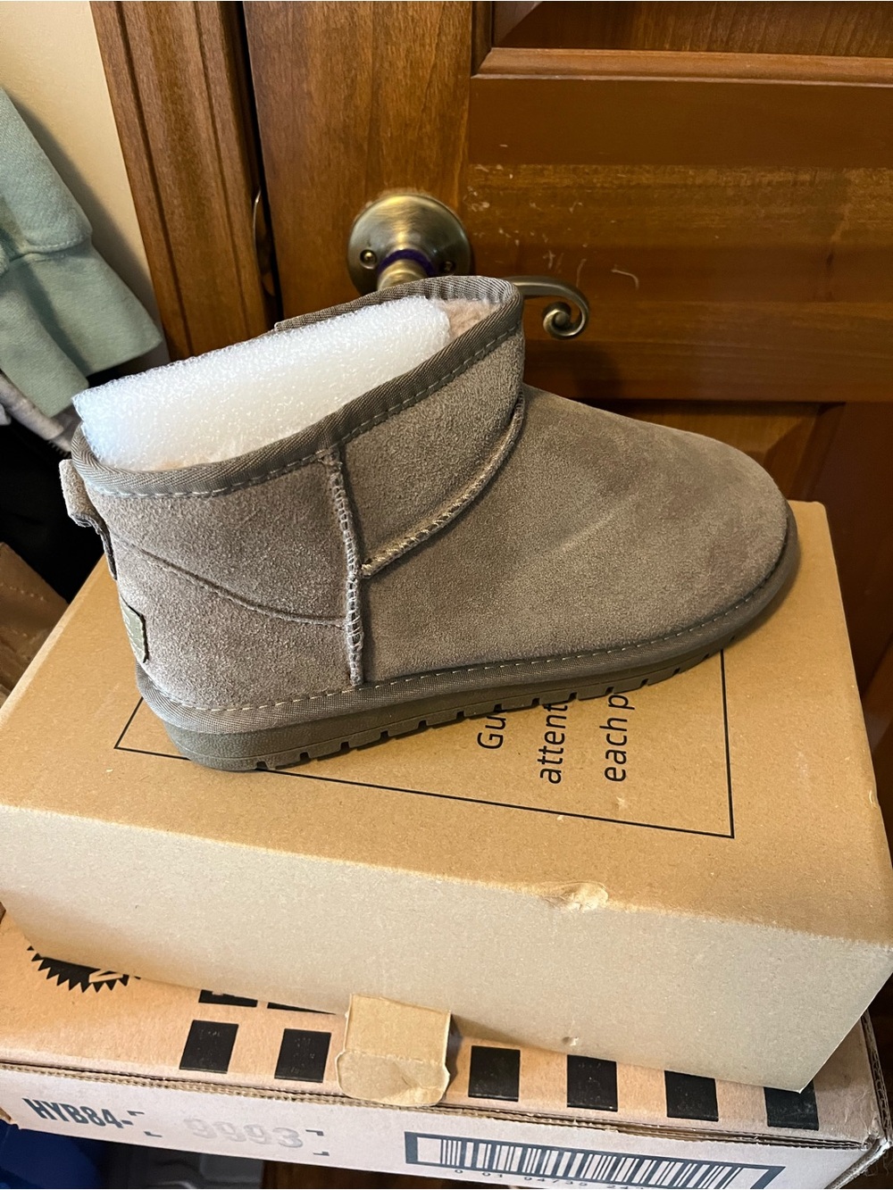 Cozy Faux Suede Ankle Boot - Gray